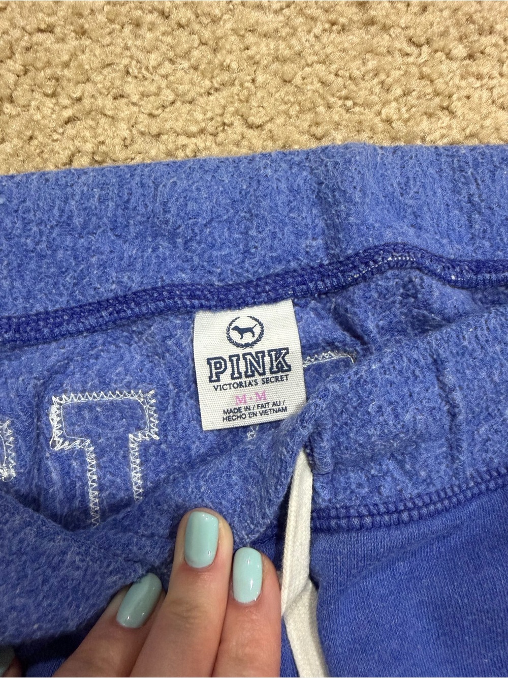 Victoria's Secret Blue Women’s Sweatpants with White Drawstring - Picture 2 of 5